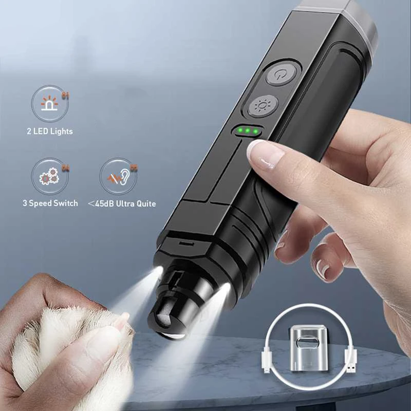 

Electric Pet Nail Grinder Professional Dog Nail Clippers + 2 LED Light Rechargeable Cat Claw Nail Grooming Accessories Parts