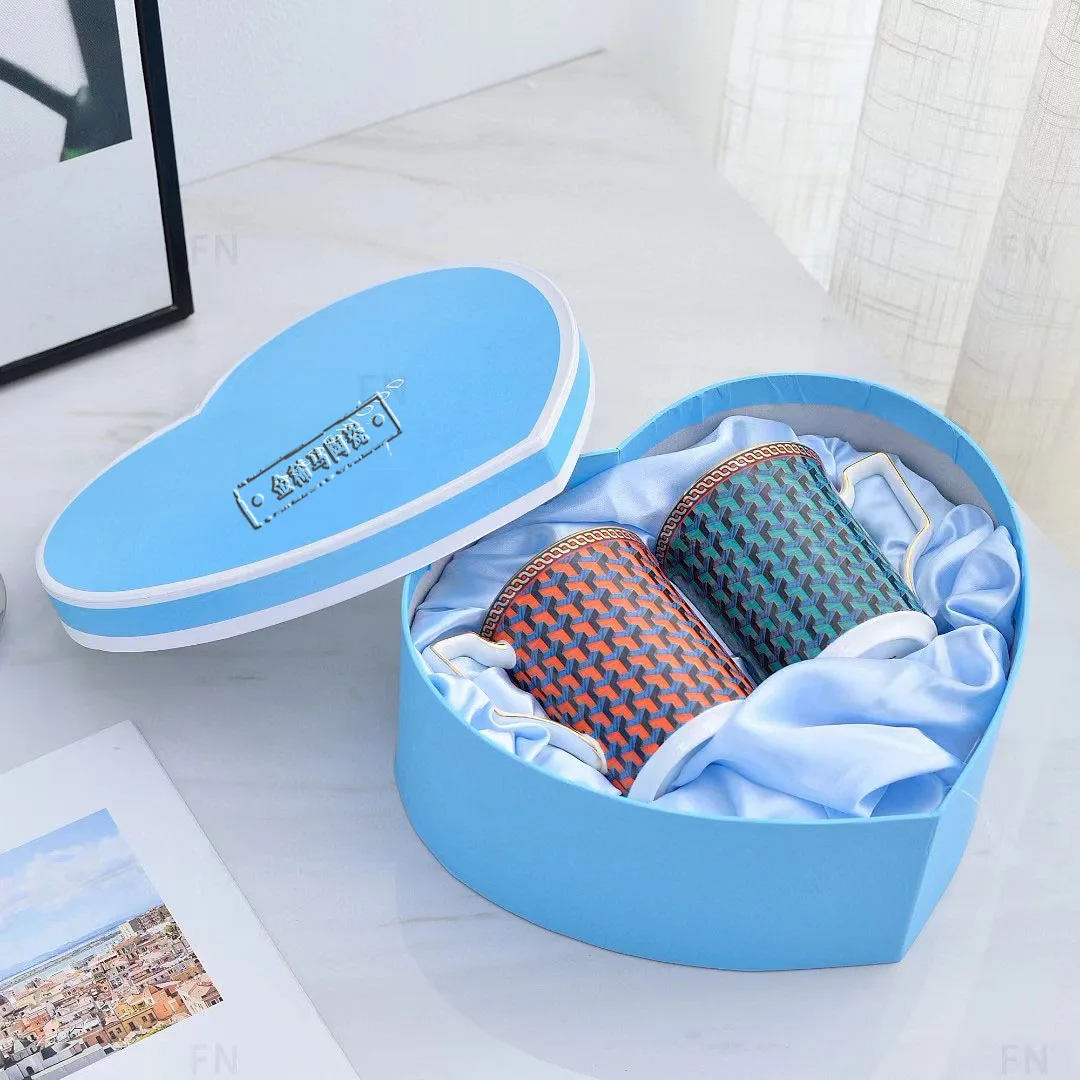 

European Coffee Cup and Saucer Set, English Afternoon Tea Set, Teacup Bone China, Home Drink Gifts, Blue and Pink