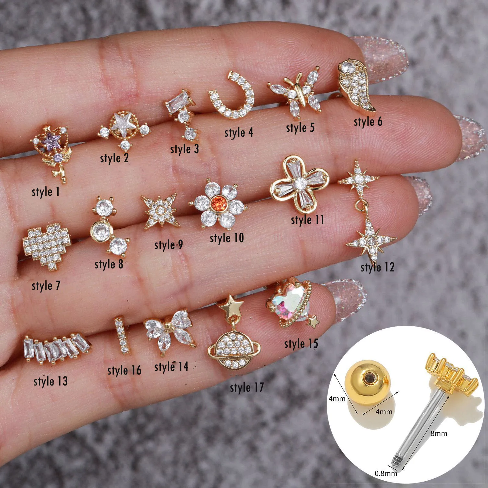 

1 Pc Zircon Stainless Steel Needle Mount Star Small Stud Earrings Fashion Sweet Temperament Ear Bone Stud