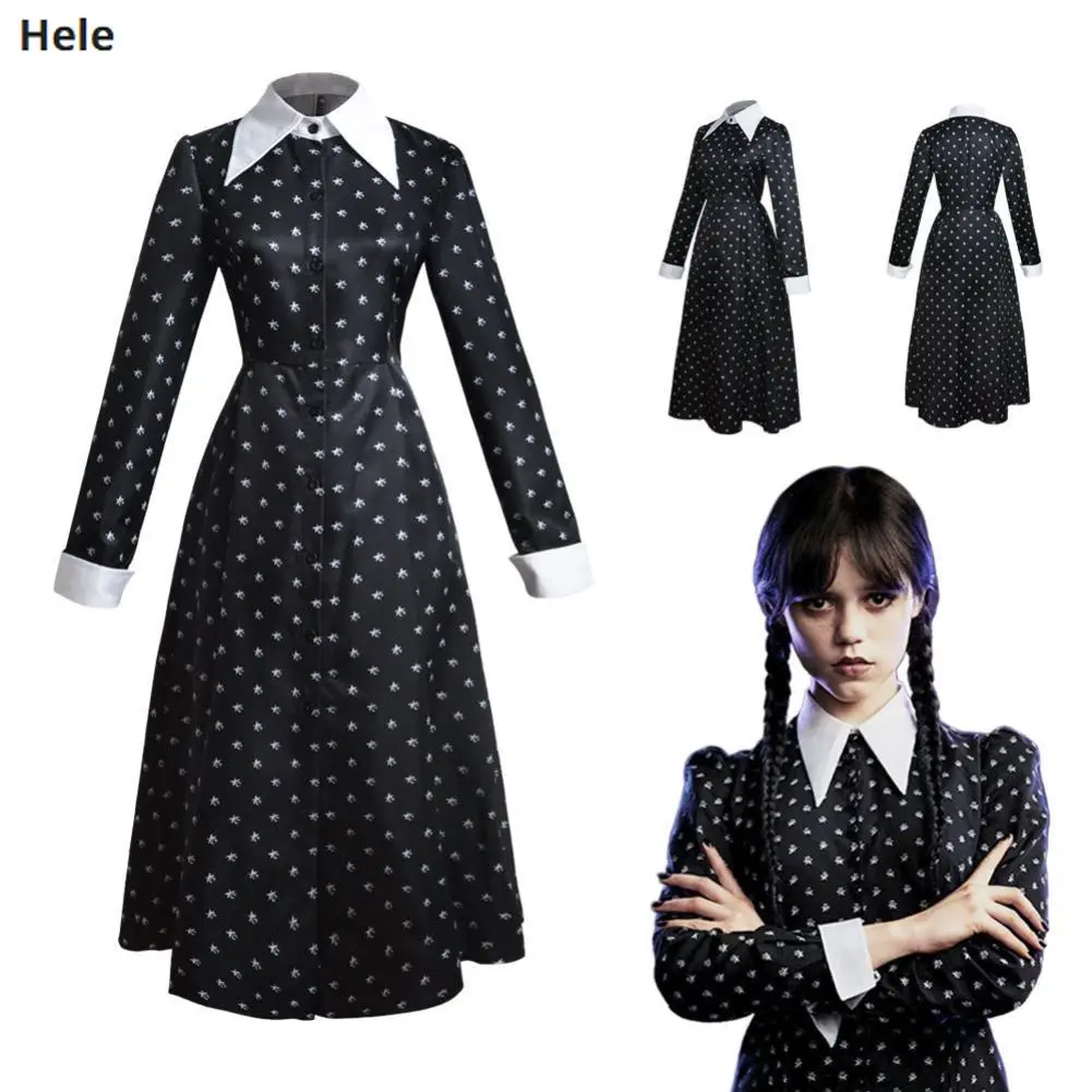 

2023 Anime Wednesday Addams Girls Black tulle dress Nevermore Academy Black School Uniform Adult/Kids Matching Dress Up
