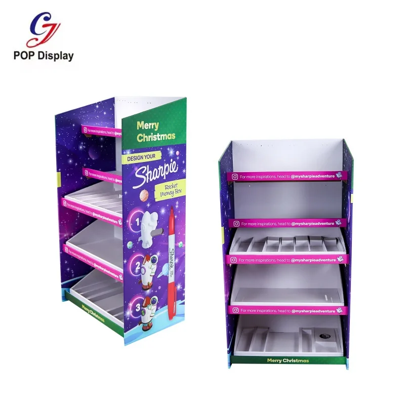 

4 размера по индивидуальному заказу, отдельно стоящая картонная витрина для супермаркета, стойка, полка, поп-бокс для канцелярских принадлежностей, маркерная ручка