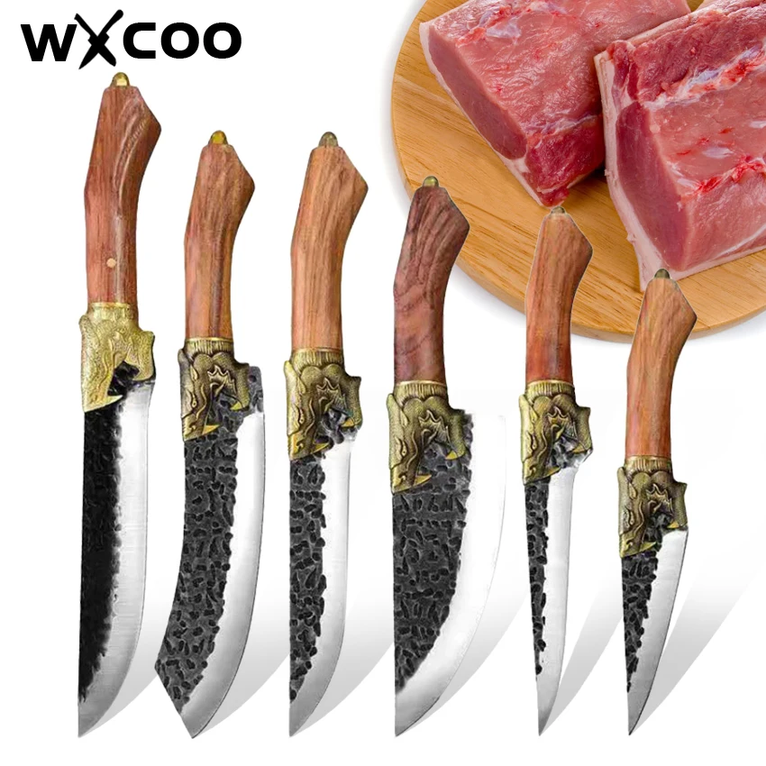 

Hand-forged Cleaver Hunting Knife Sharp Slicing Utility Boning Steak Meat Fish Kitchen Knives High Carbon Chef Knife with Cover
