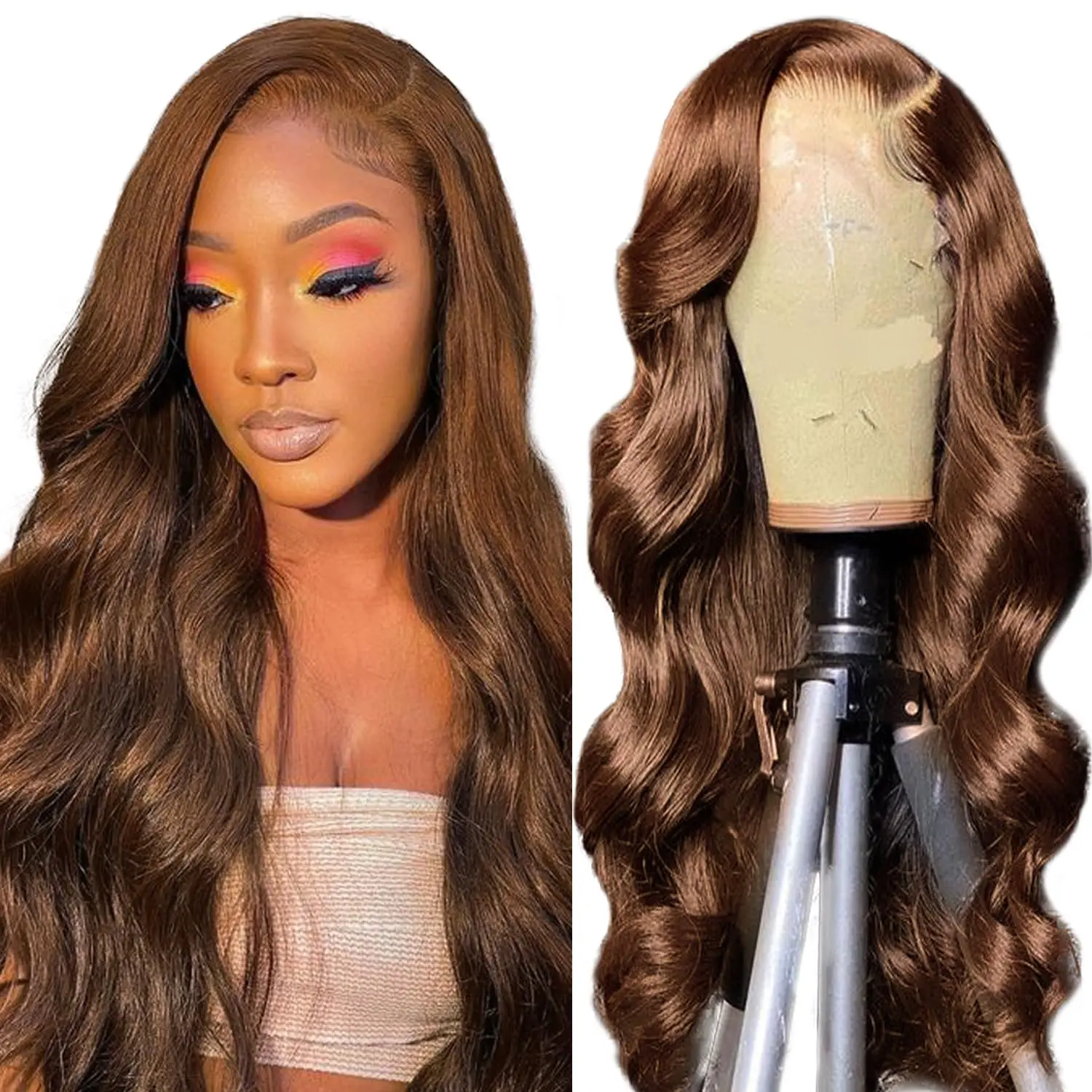 Каштаново-коричневый парик с объемной волной для женщин плотностью 150%