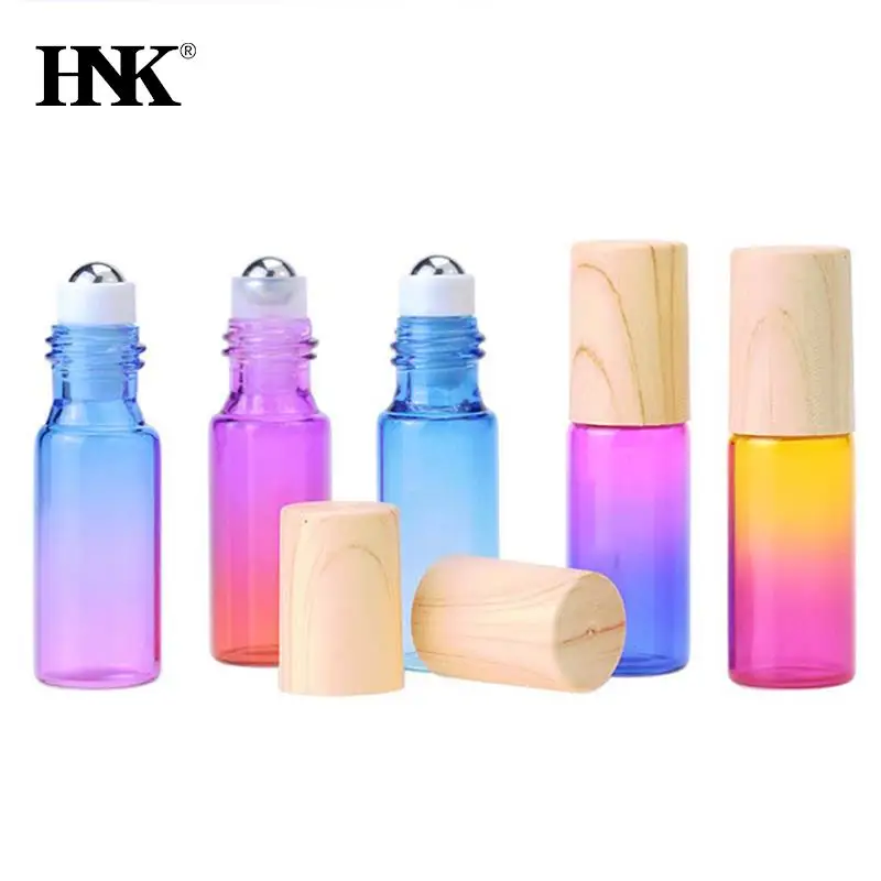 5pcs Thick Glass Roll On Bottles 5ml Gradient Color Empty Bottle Roller Ball Bottle For Essential Oil Travel Kit