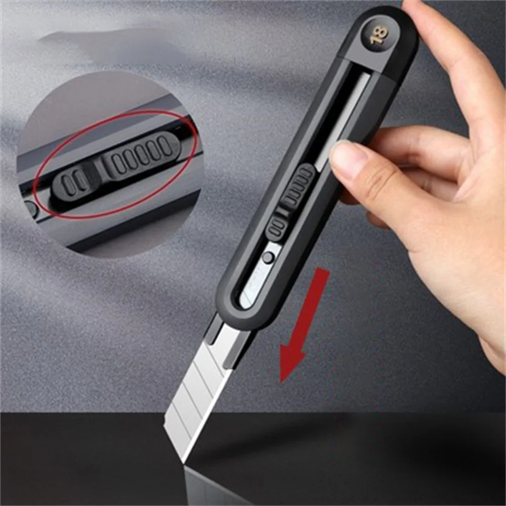 

18mm/9mm Black Utility Knife Retractable Wide Blade Utility Knife Box Cutter Art Knife Auto Lock Carbon Steel Sharp Cutting