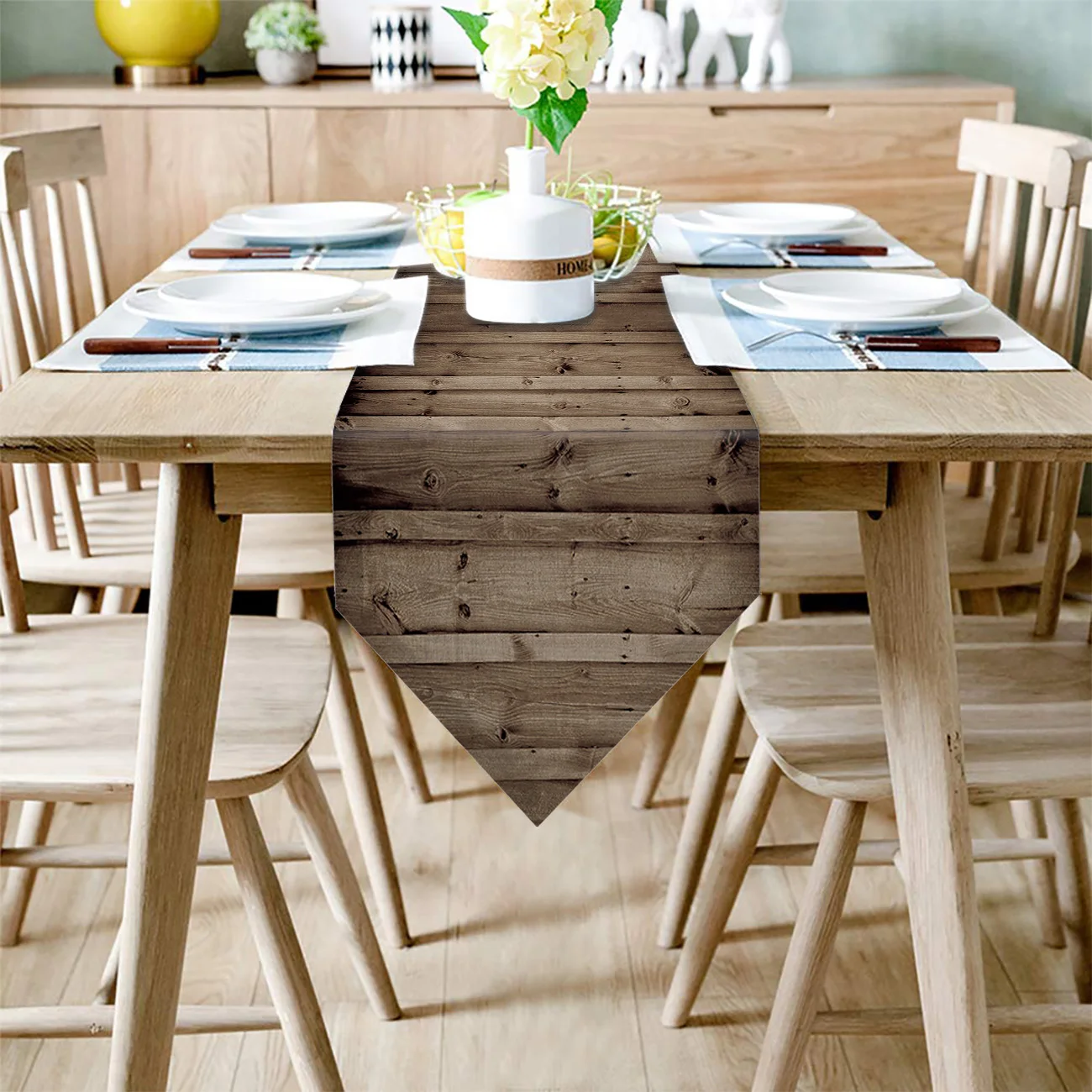 Винтажная коричневая деревянная настольная дорожка с принтом рождественские