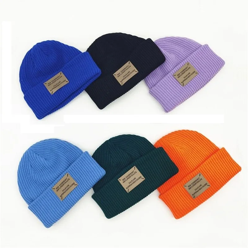 

Winter unisex mens Casual acrylic beanie cap Women patch letter Skullcap Curled sports hip hop Ski skullcap Thick Knitted hats