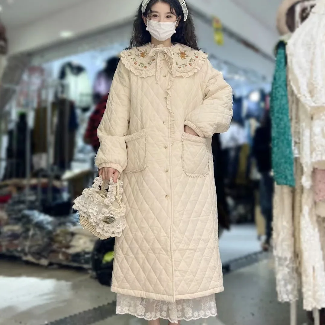 Sweet collar detachable embroidery doll collar cotton padded jacket women's extra thick cotton jacket