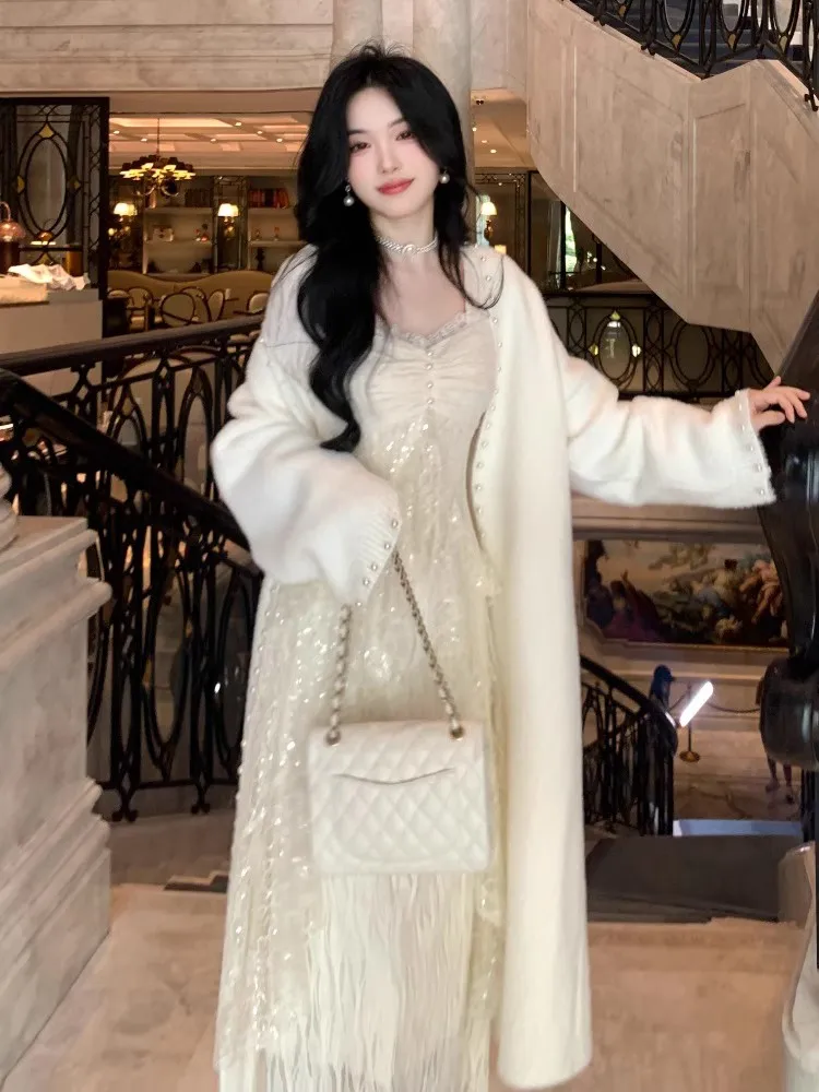 Осенне-зимнее новое высококачественное красивое кружевное платье с вышивкой