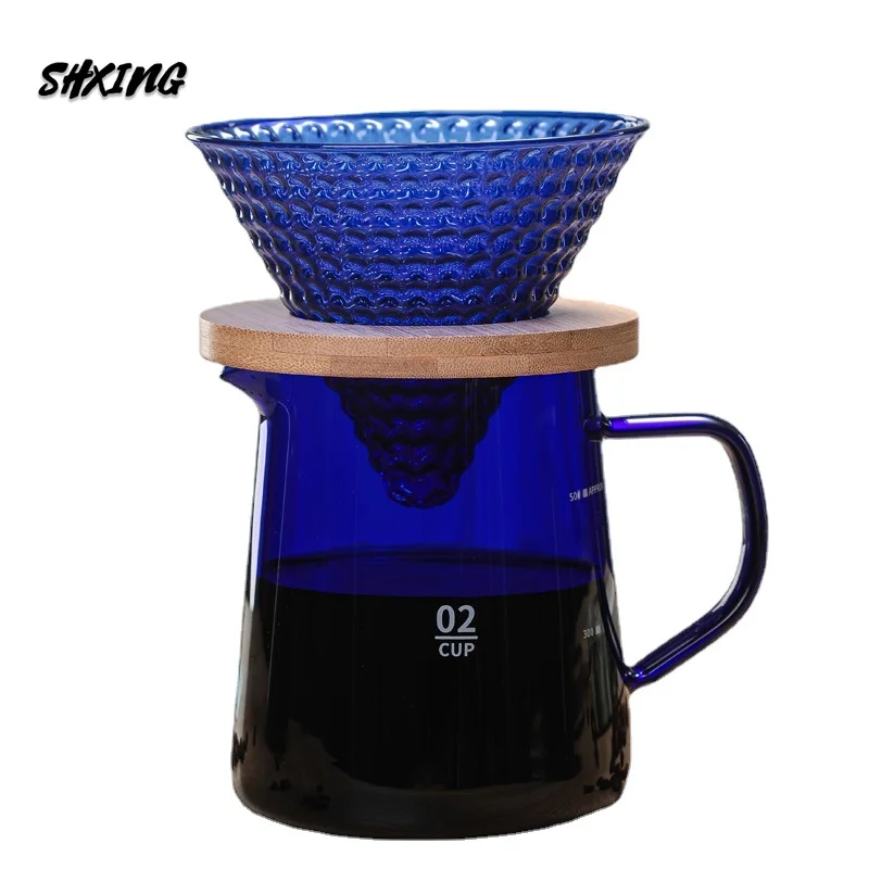 

Blue Strawberry Dripper V60 Is Suitable for 300ml 500ml Glass Carafe Drip Coffee Pot Barista Filter Transparent Coffee Pot