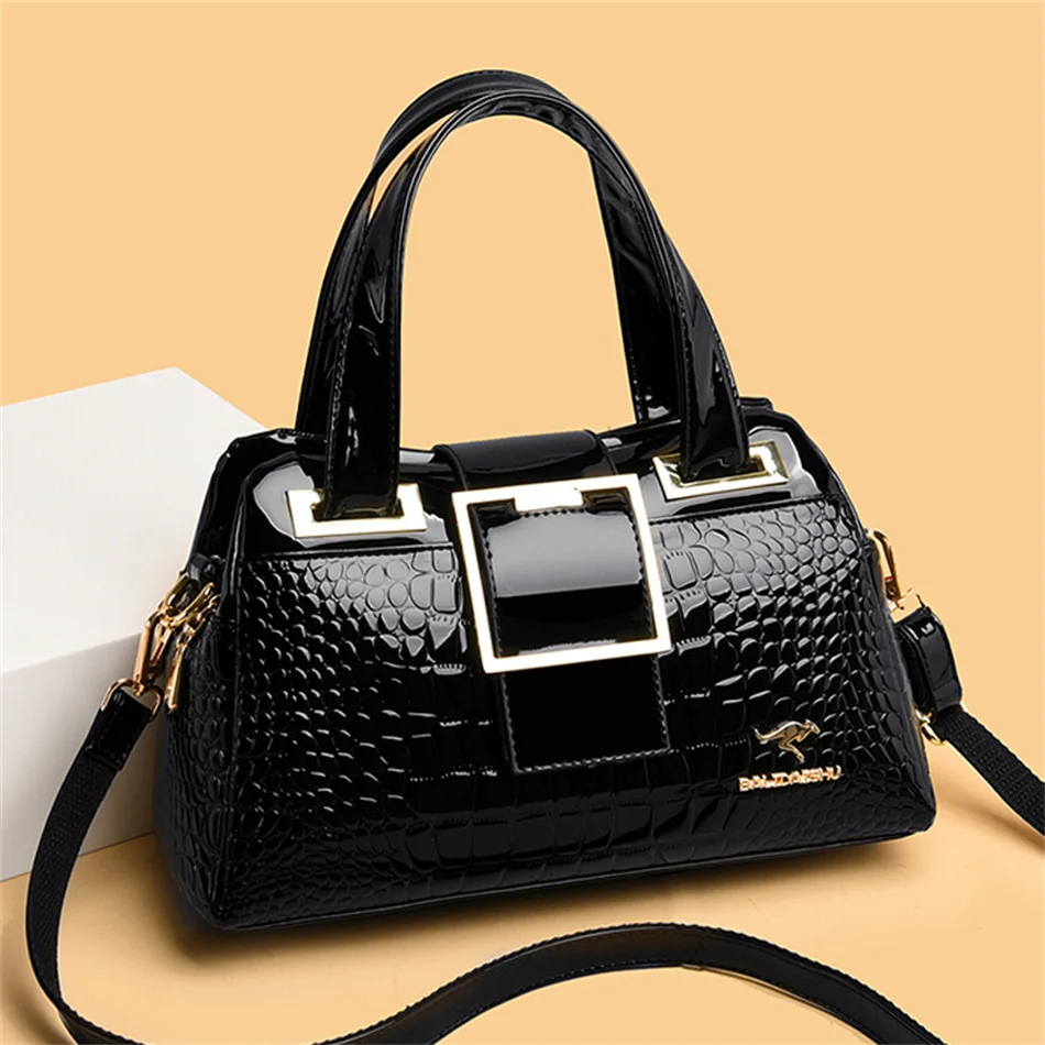 2 layer large capacity tote bag luxury handbags women bags designer crocodile pattern ladies boston shoulder bag high quality free global shipping
