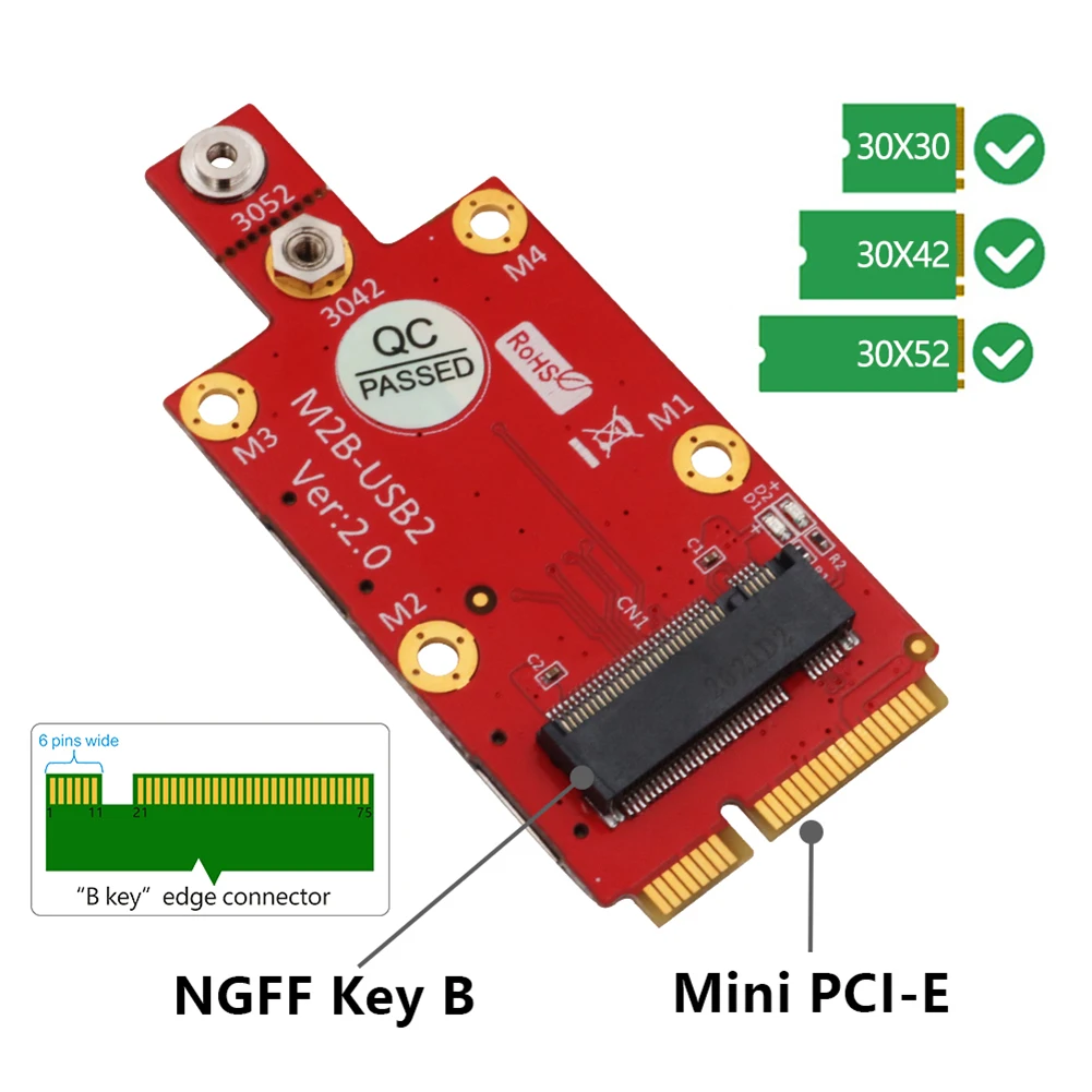 

Адаптер M.2 Key B-Mini PCI-e с 2 слотами для SIM-карт NANO NGFF M2 на Mini PCI Express PCIe для 3G 4G 5G Module