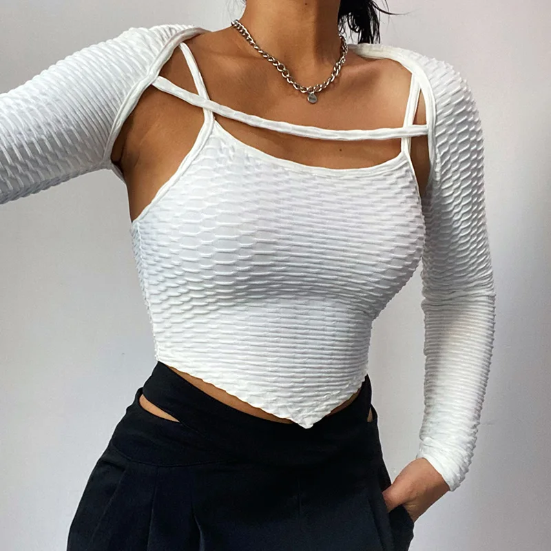 

New Fall Jacquard Halter Top Two-piece Set Tshirt Women