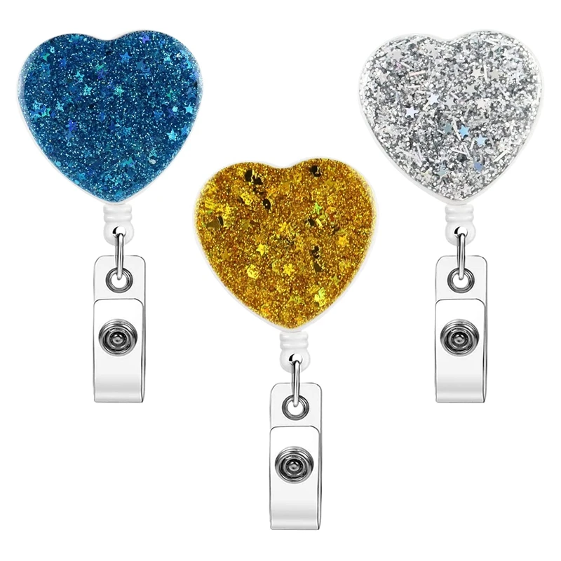 

3 Pcs Retractable ID Badge Holder Reels Bling Name Badge Reels Retractable Card Holder For Office