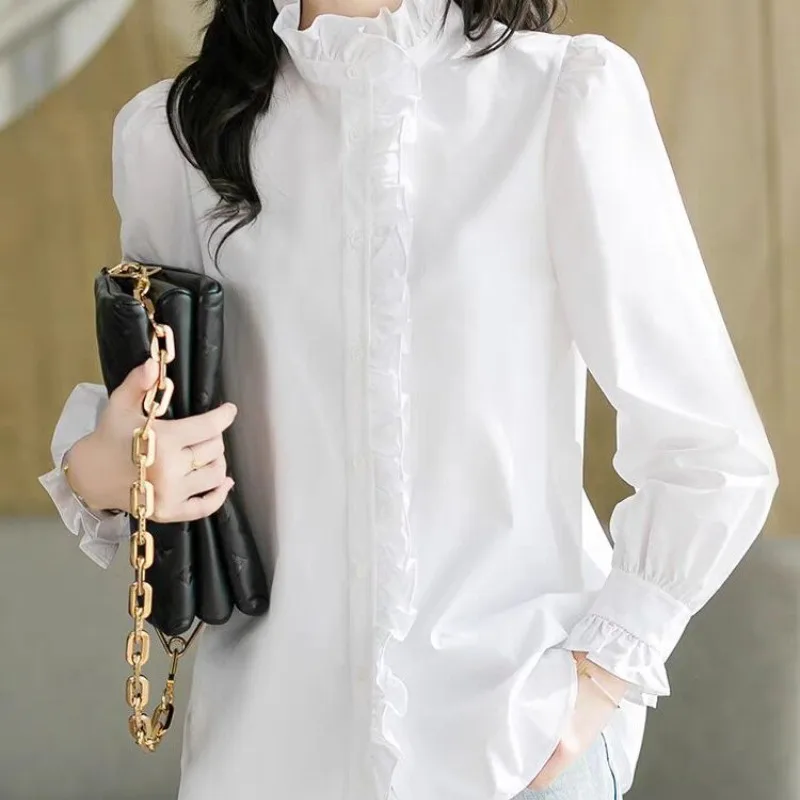 Женская рубашка с воротником-стойкой элегантная повседневная Однотонная на