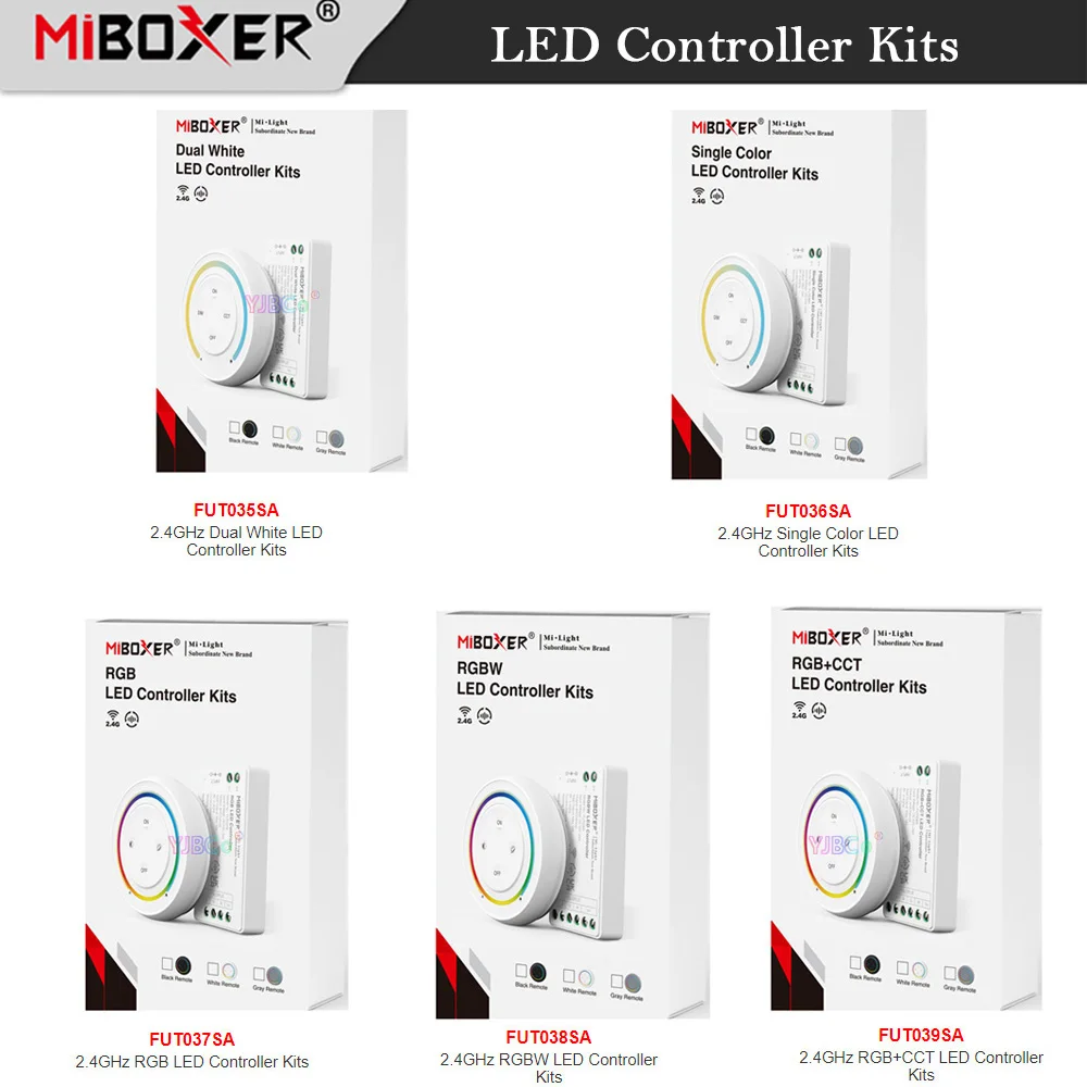 Miboxer Single color/CCT/RGB/RGBW/RGB+CCT LED Controller Kits DC12V 24V mini Strip Light Bulb dimmer switch+2.4G Sunrise Remote