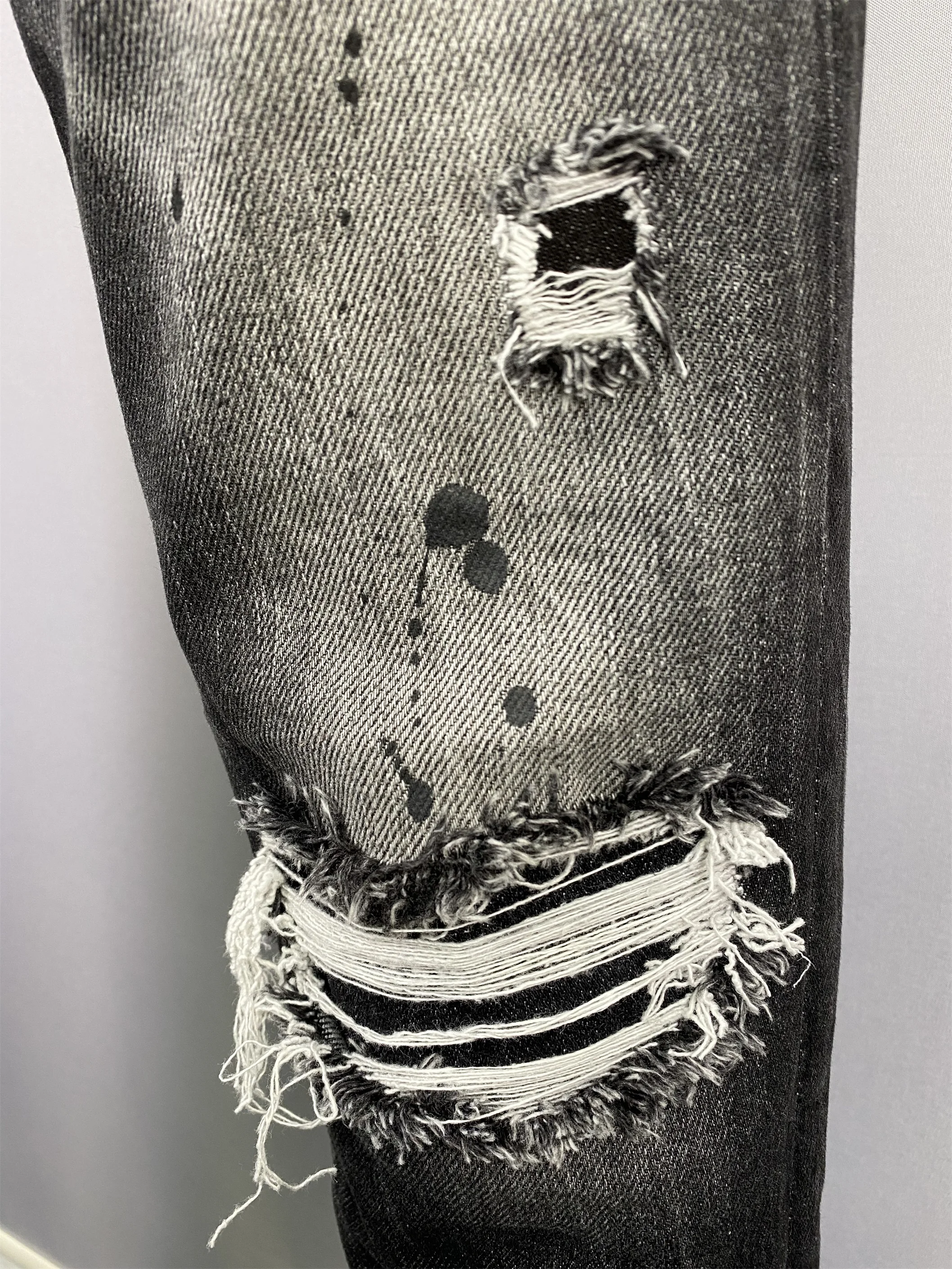 2023 Autumn/Winter D2 Jeans Men's New Letter Printing Black Fashion Splice Hole Patch Slim Fit Slim Elastic Feet