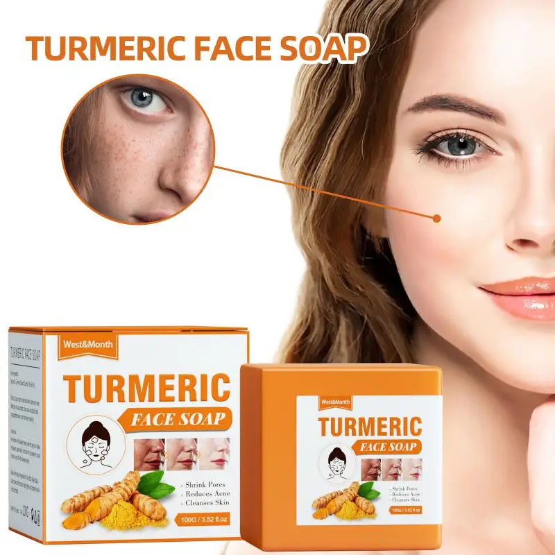 

100g Turmeric Soap Face Cleansing Anti Acne Skin Brighten Dark Lightening Pimples Essential Handmade Ginger Spot Oil Remove F4L9