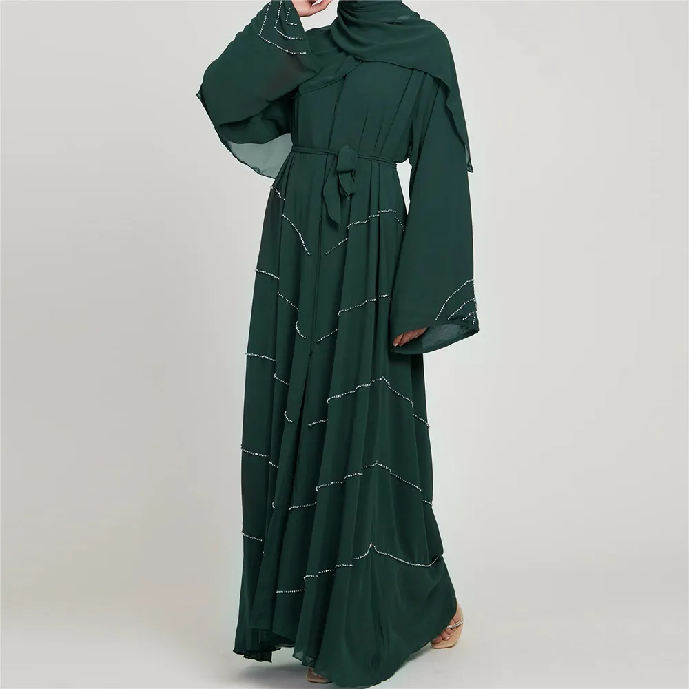 

Eid Ramadan Open Abaya Muslim Women Kimono Maxi Dress Islamic Kaftan Jalabiya Arab Robe Belted Cardigan Dubai Turkey Caftan Gown