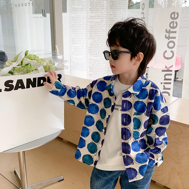 

Cotton Shirts Spring Long Sleeve Boys Printing Tops Doodle Cool Fashion