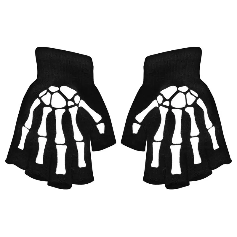 z kością czaszki rękawiczki świecące w ciemności bez palców jazda na rowerze czaszką dla dzieci Halloween szkieletowe do biegania świeżym