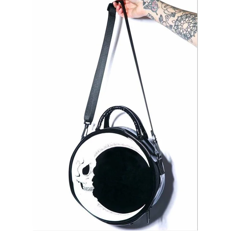 

Original Dark Moon Skull Skull Round Cross Span Handbag Goth Bag Purses and Handbags Bags for Women New Luxury Handbags