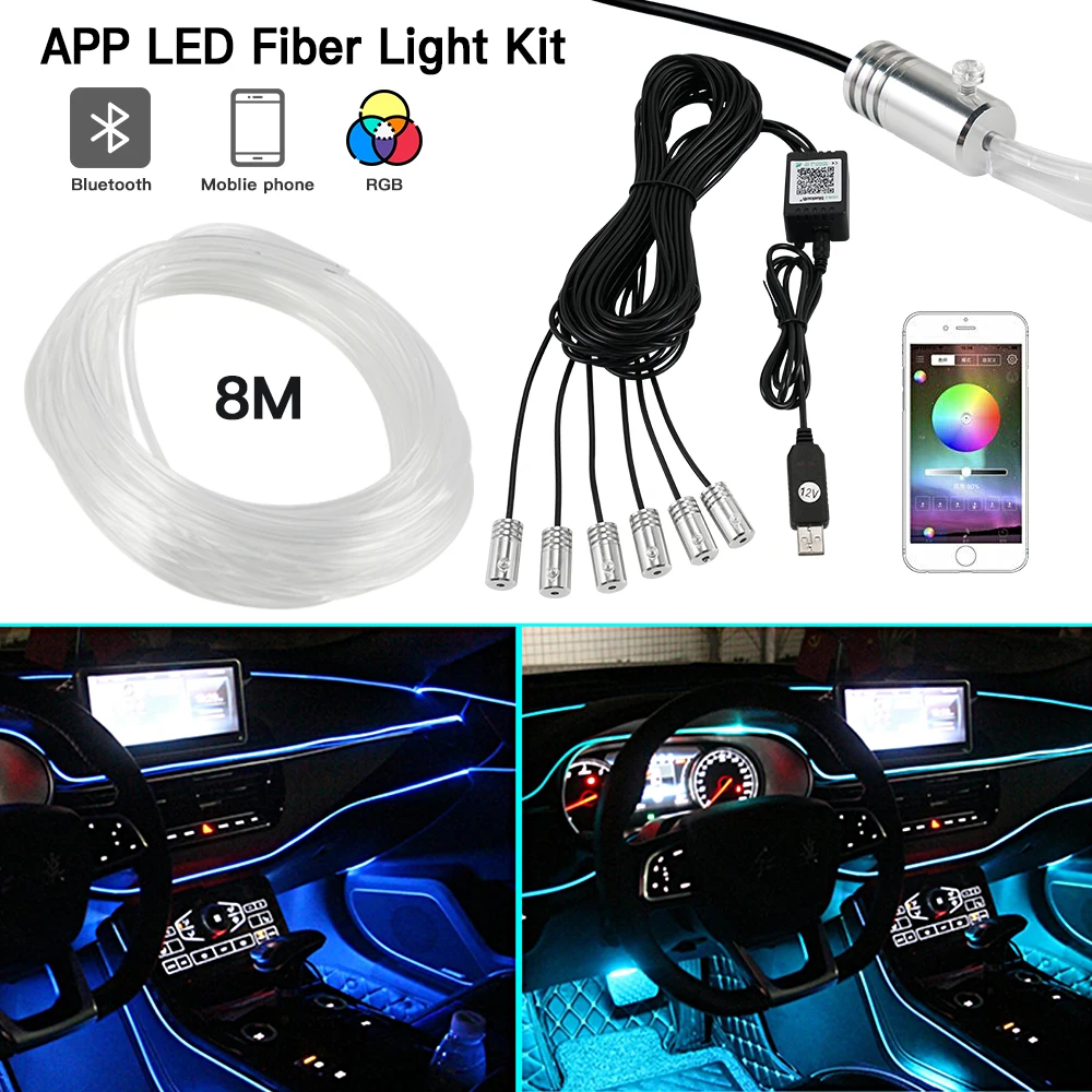 

Bevinsee Car Interior RGB Atmosphere Strip Lamp 6M 8M 10M LED Car Neon Ambient Light Bluetooth App Control Auto Decorative Lamp