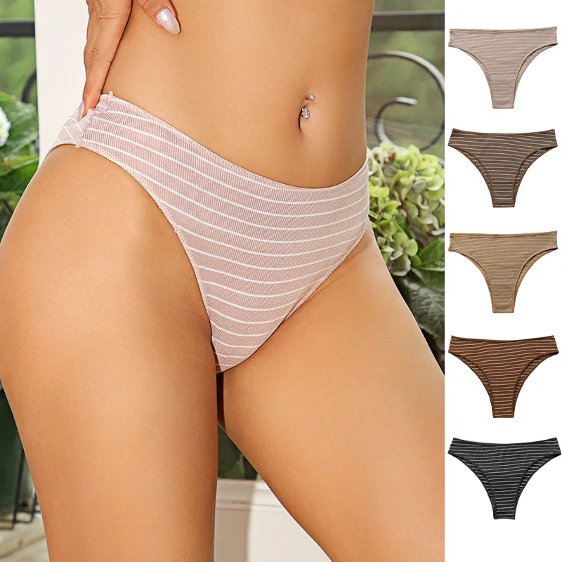 

Personality stripe close skin thread girl underwear Europe and the United States big yards ms fork movement comfortable pure