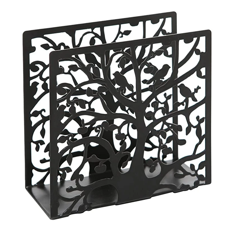 

Metal Table Top Napkin Holder - Black Table Paper Napkin Dispenser With Cutout Tree And Bird Silhouette Design