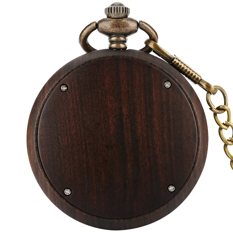 Antique Style Wood Pocket Watch Natural Wooden Quartz Analog Watches for Men Women Luminous Hands Pendant Necklace Chain Gift