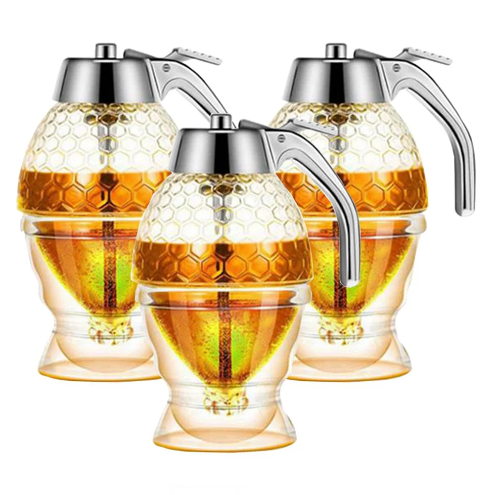 

Honey Dispenser No Drip Syrup Container with Stand Beautiful Honeycomb Shaped Honey Pot Syrup Sugar Container 3 Pack