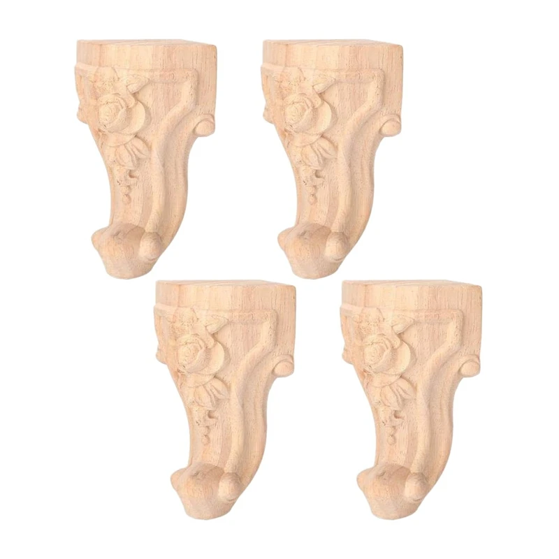

New 4 Pcs Furniture Legs European Style Cabinet Legs Wood Carved Table Foot Sofa Feet (15X6cm)