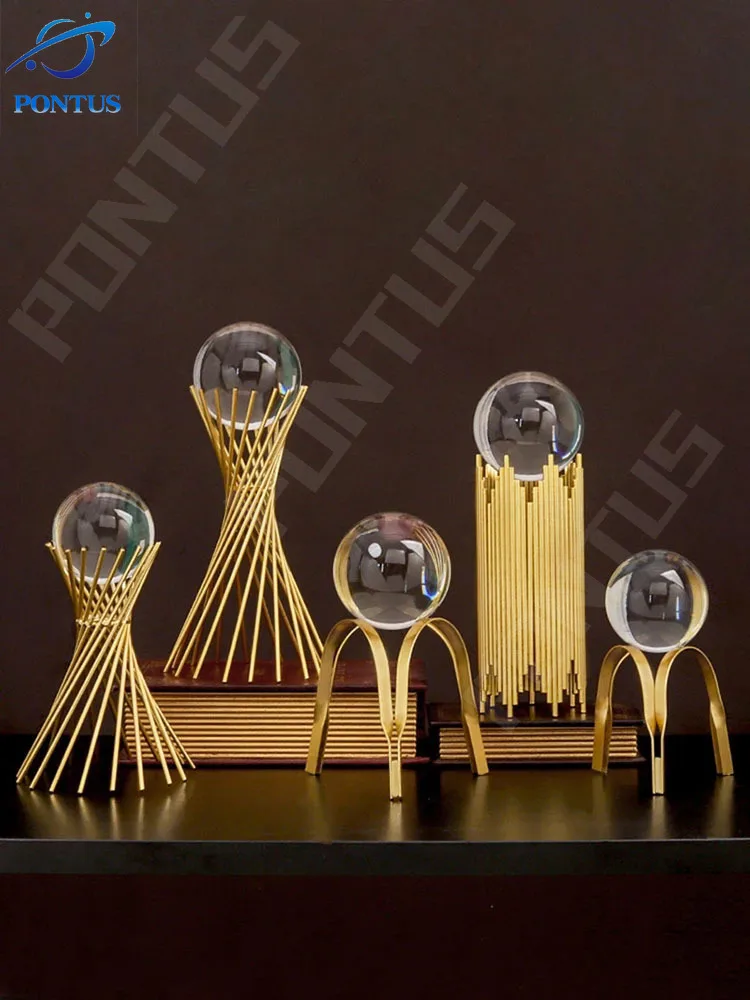 

Light Luxury Crystal Ball Ornament Creative Metal Glass Ball Abstract Shape Golden Iron Crafts Minimalist Office Home Decor Gift