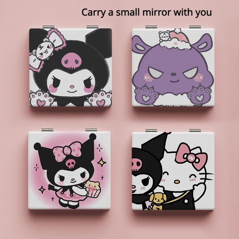 

KUROMI HELLO KITTY Foldable Makeup Mirror Mini Square Makeup Vanity Portable Hand Mirrors Double sided Compact Mirror Pocket