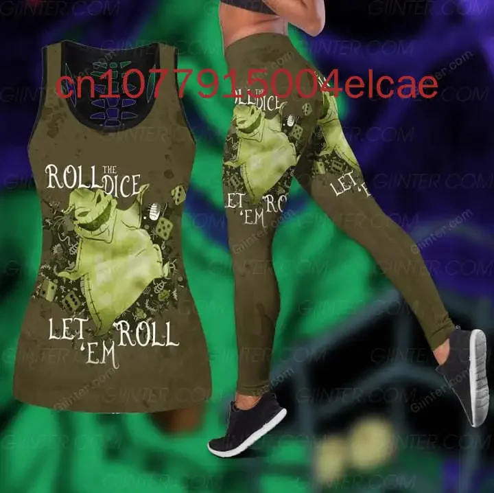 New Oogie Boogie Women's Hollow Vest + Leggings Yoga Suit Fitness Sports Disney Tank Top Legging Set