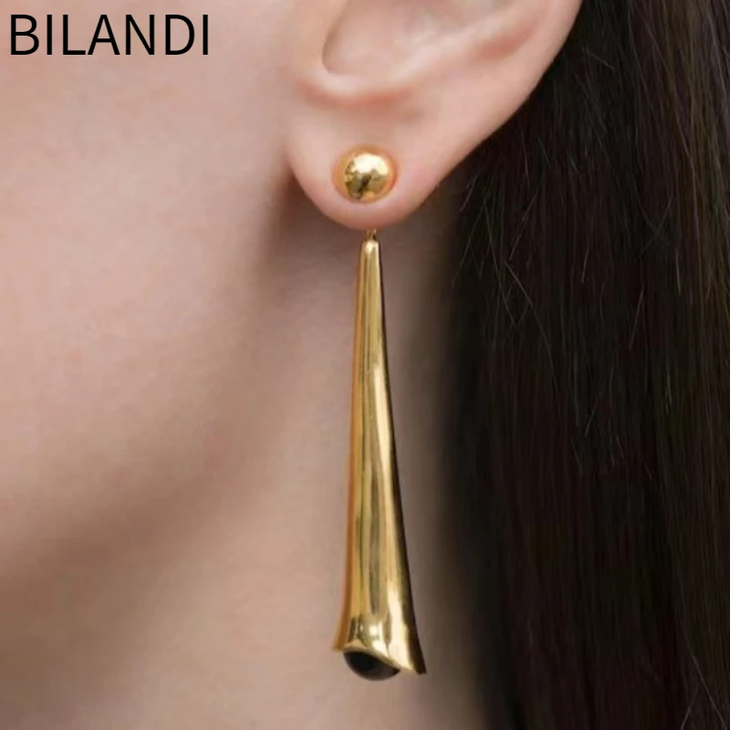 

Bilandi Fashion Jewelry Metal Gold Color Earrings Simply Design Pretty Front With Back Dangle Drop Earrings For Women Female