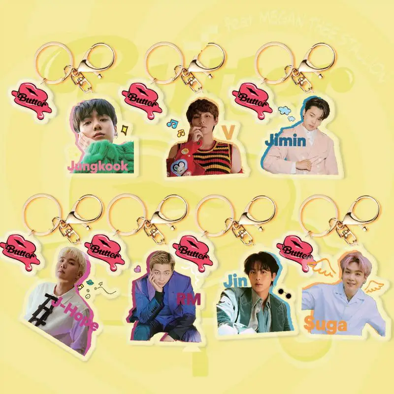 

KPOP bangtan boys Butter album Acrylic doll model key chain backpack personalized design pendant pendant Fan Gifts SUGA JIMIN JK