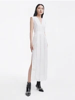 100 cotton 100 hollow chain link v neck dress 2022 summer new commuter slim waist slim white dress high quality free shipping
