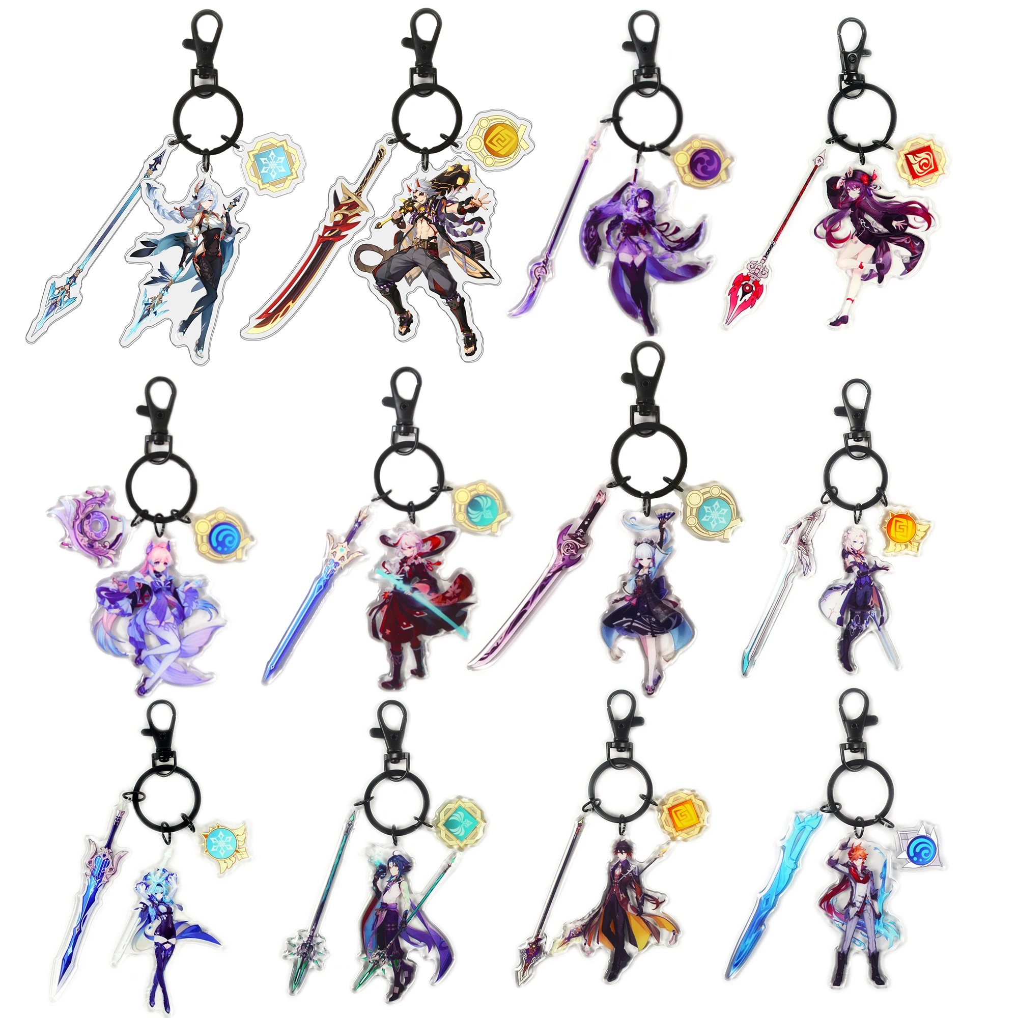 

Gacha ARPG game Genshin Impact Xiao Ayaka Kazuha Zhongli Raiden Shogun Childe Itto Diluc Acrylic weapon elements Keychain P3