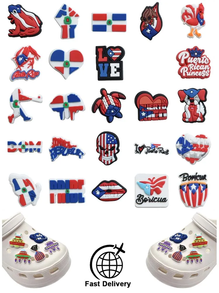 

1Pcs PVC USA for Crocs Charms DIY Badge Women Sandals Buckle Kids Pins Decoration Jeans Shoe Ornaments Party Favors Wholesale