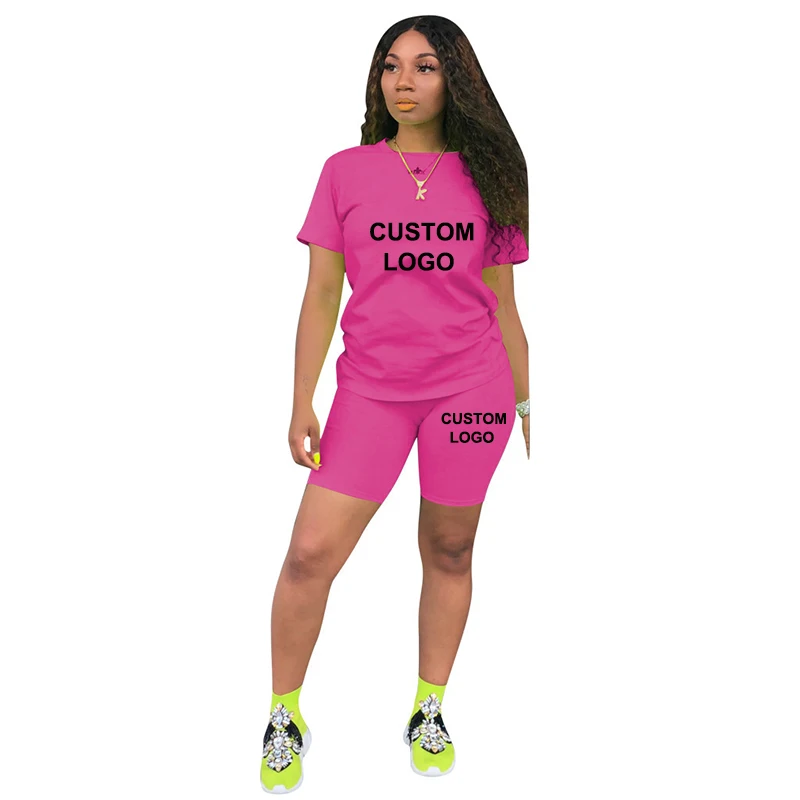 Custom Your Logo Sport Tracksuit Women 2 Piece Set Summer T-Shirts+Shorts Outfits Short Sleeve Top Tees Female Suit Clothing