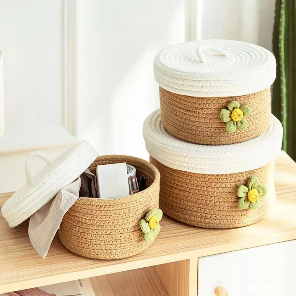 

Desktop Basket Small Snack Baskets Organizer Sundries Storage Cotton Rope Woven