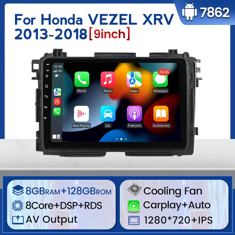 9 'ɸG 128G Android 11 Автомобильный навигатор GPS DVD-плеер для Honda XRV Vezel HRV 2013-2018 с CarPlay DSP