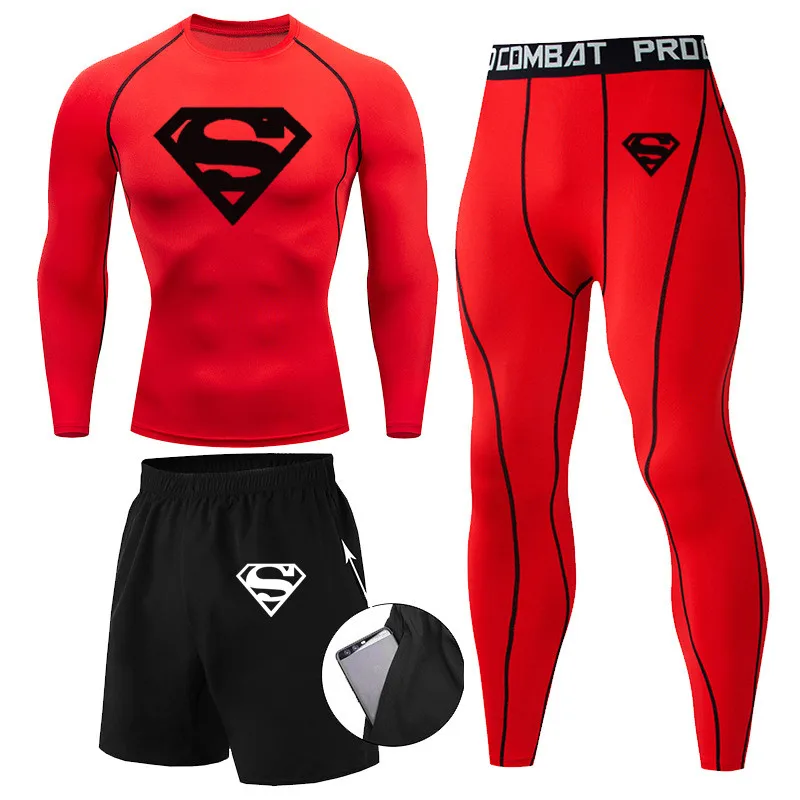 Men's Compression MMA Set Long Tight T-shirt Tracksuit Clothes Men Pants Workout Bodybuilding Rashguard Men Sports Suit images - 6