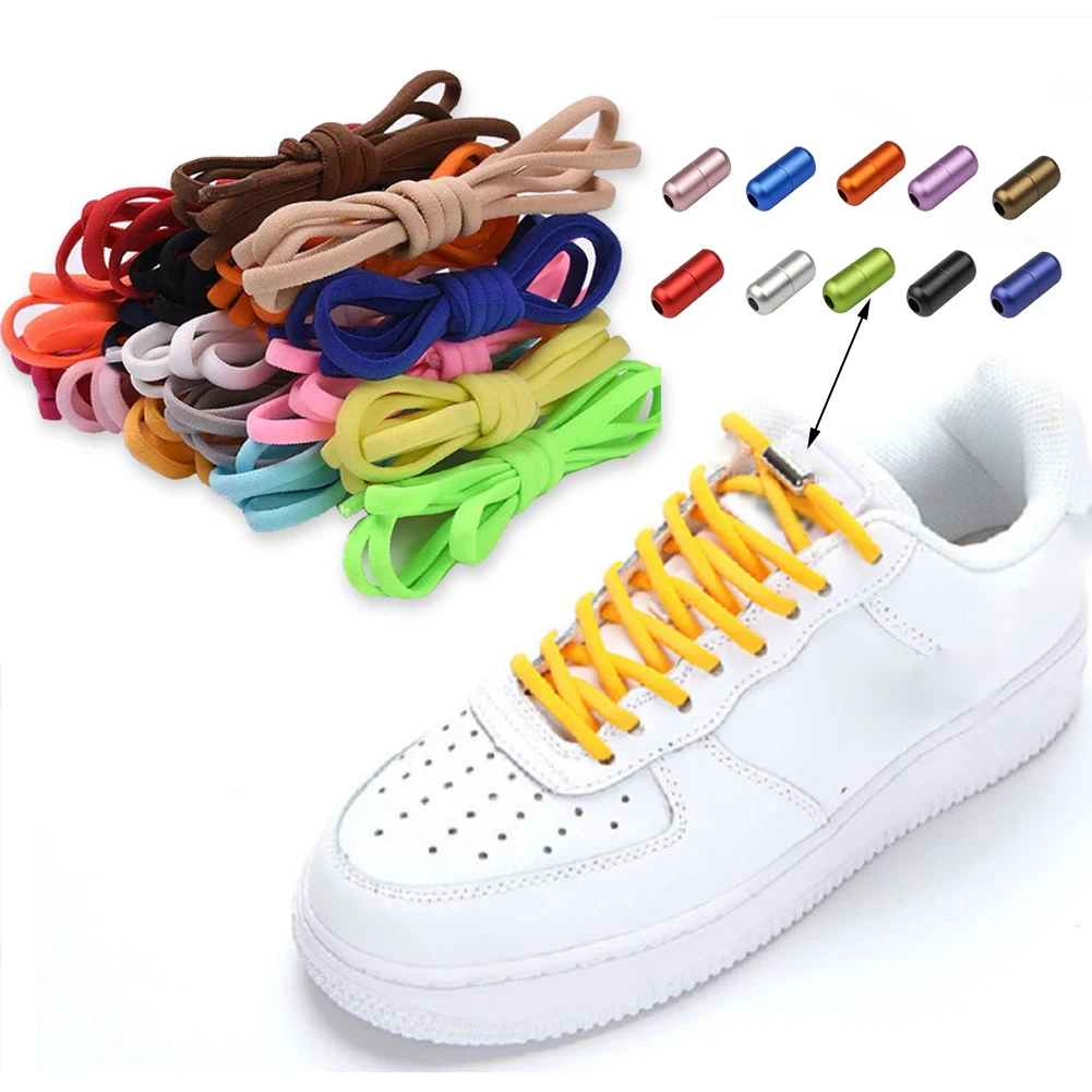 

New Elastic No Tie 100cm Shoelaces Buckle Metal Lock Shoe Laces for Kids Adult Sneakers Shoe Accessories Wholesale Lazy Laces