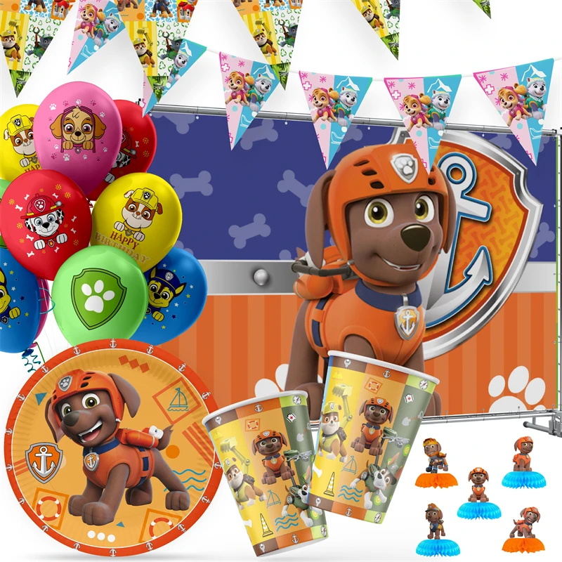 

Paw Patrol Zuma Birthday Party Decorations Disposable Tableware Cup Plate Tablecloth Balloon Baby Shower Kid Honeycombs Supplies