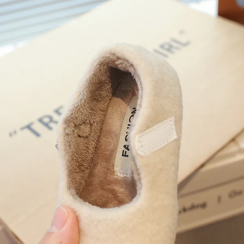 Однотонная флисовая обувь на плоской подошве для маленьких девочек