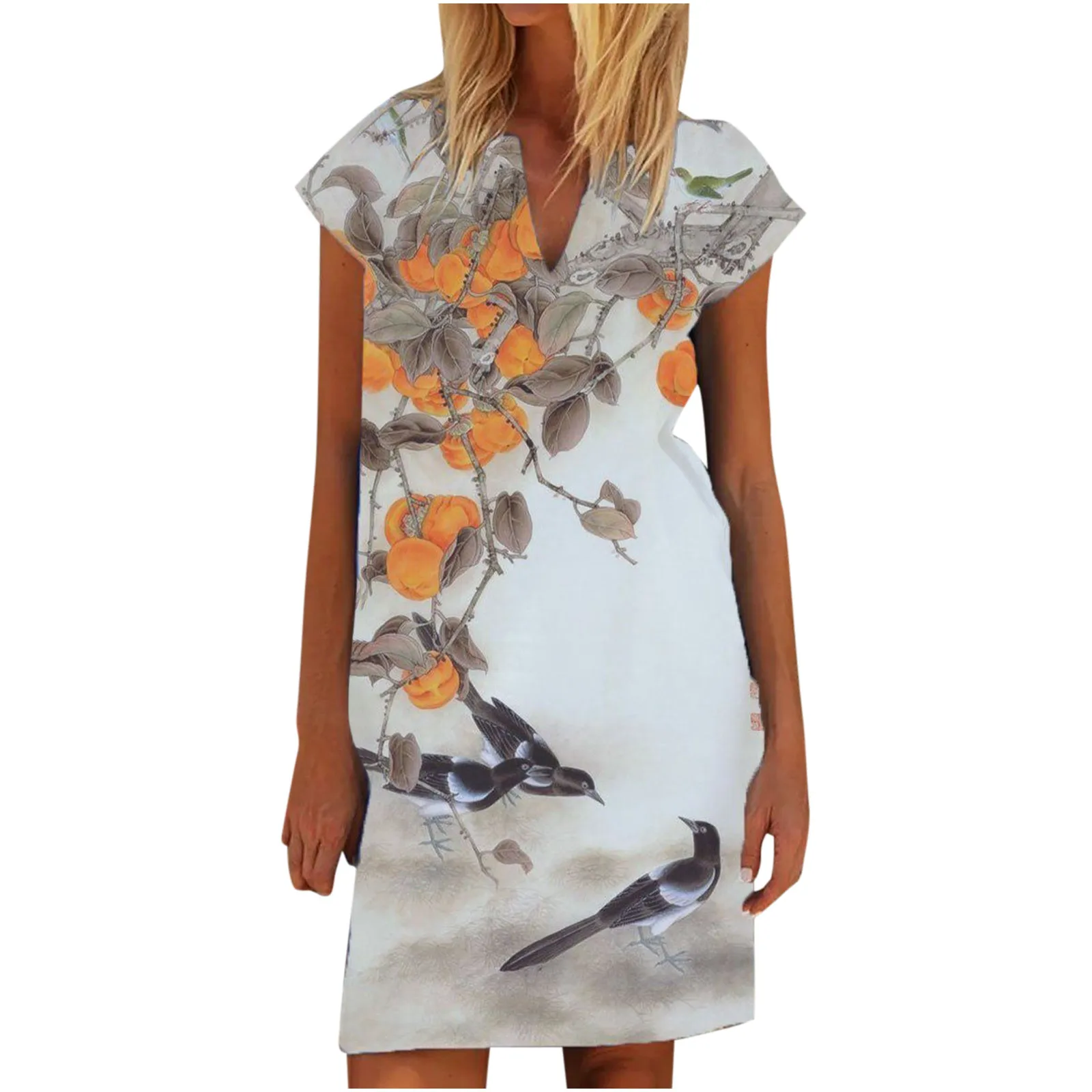 

Новое модное женское платье с принтом разноцветное повседневное мини-платье с V-образным вырезом и коротким рукавом 2022