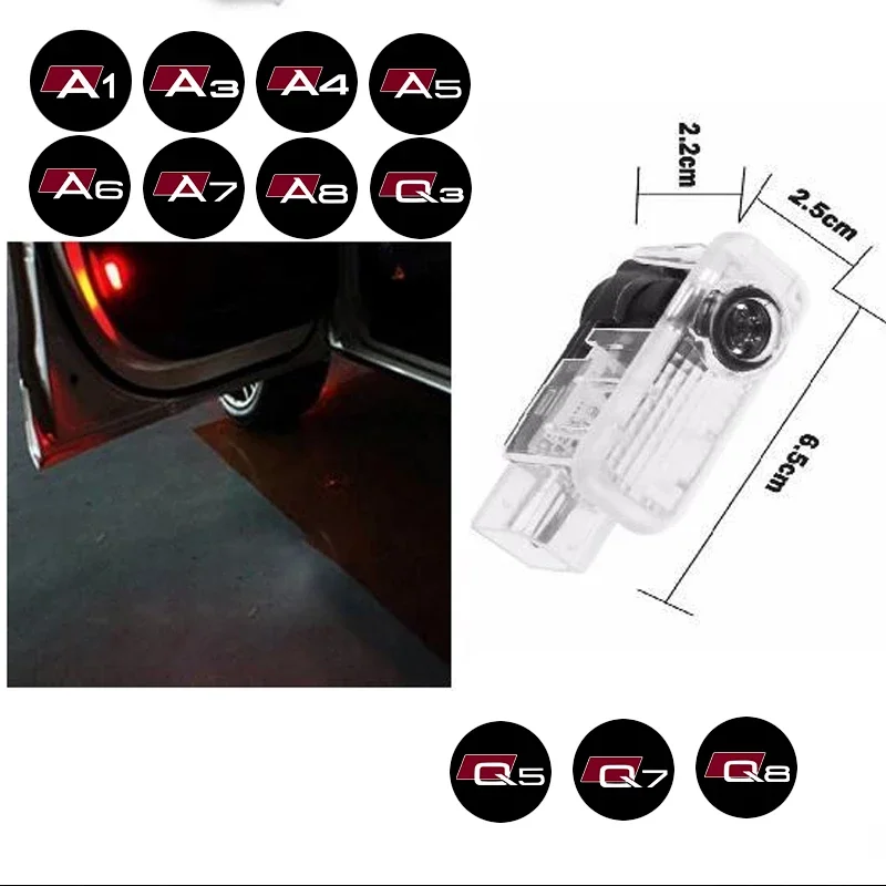 

2Pcs For AD AI A3 A4 A5 A6 A7 A8 Q3 Q5 Q7 Q8 TT RS Sline Led Car Door Light Logo Laser Projector Auto Welcome Lamp