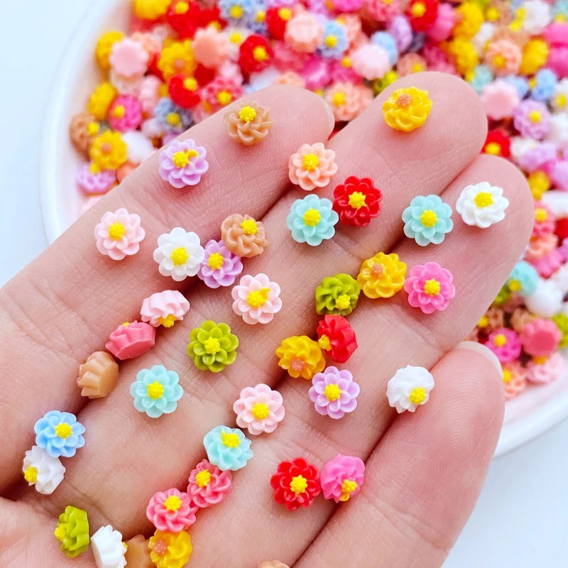 

100Pcs Resin 3D Colorful Mini Flower Gems Flatback Figurines Scrapbook Wedding Applique Nail Art Decor Crafts